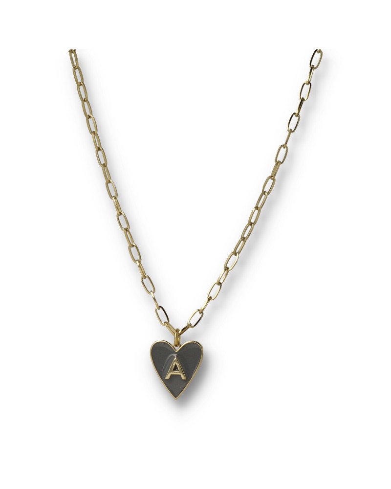 Anthracite Heart Letter Necklace